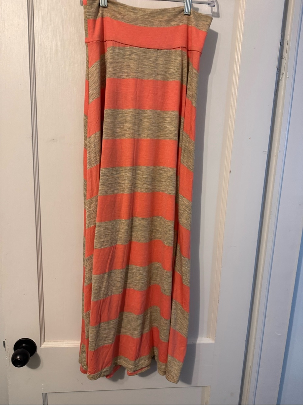 I.N. San Francisco Coral and Heather Gray Striped Strapless Maxi Dress